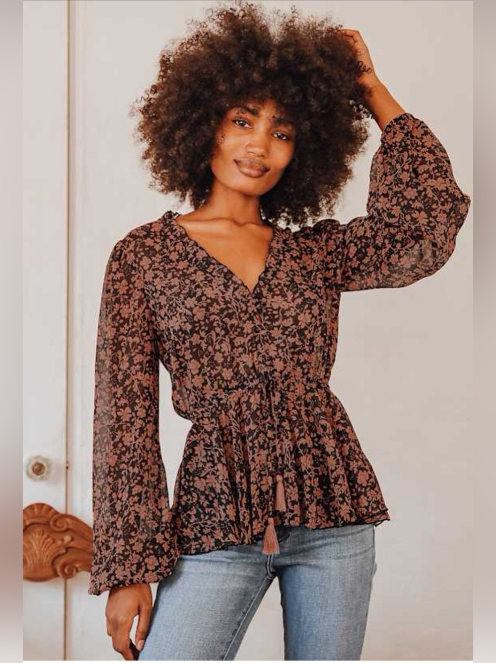Lulus - She’s the Sweetest Black Floral Print Long Sleeve Top
